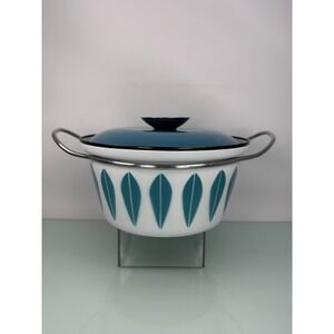 Vintage Cathrineholm Lotus Enamel Dutch Oven 7.5" Blue MCM Norway Casserole